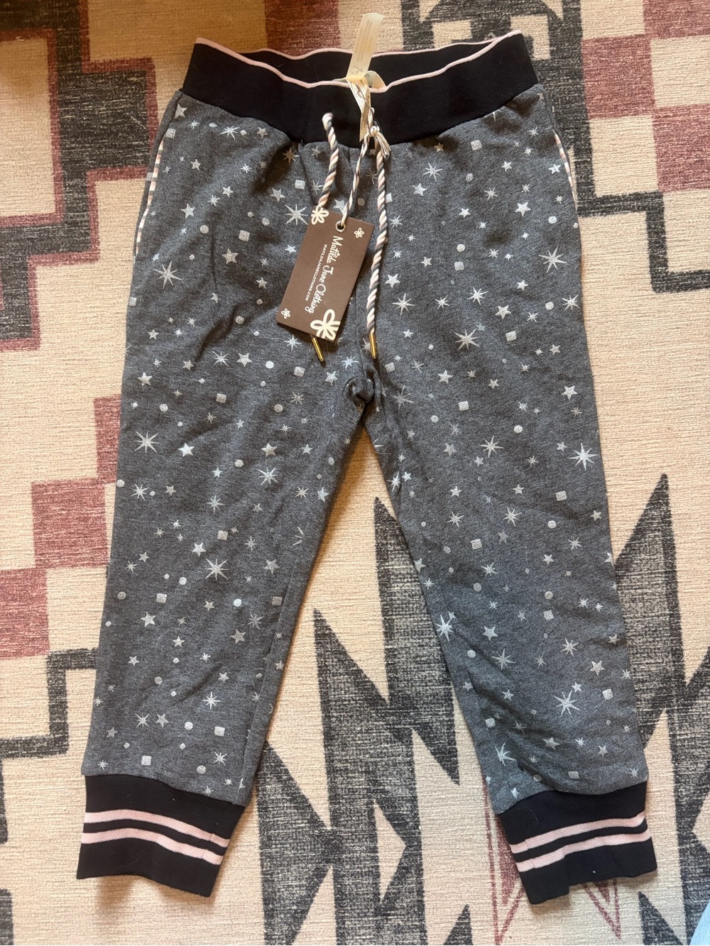 Matilda Jane Gray Star Print Joggers with Pink Trim